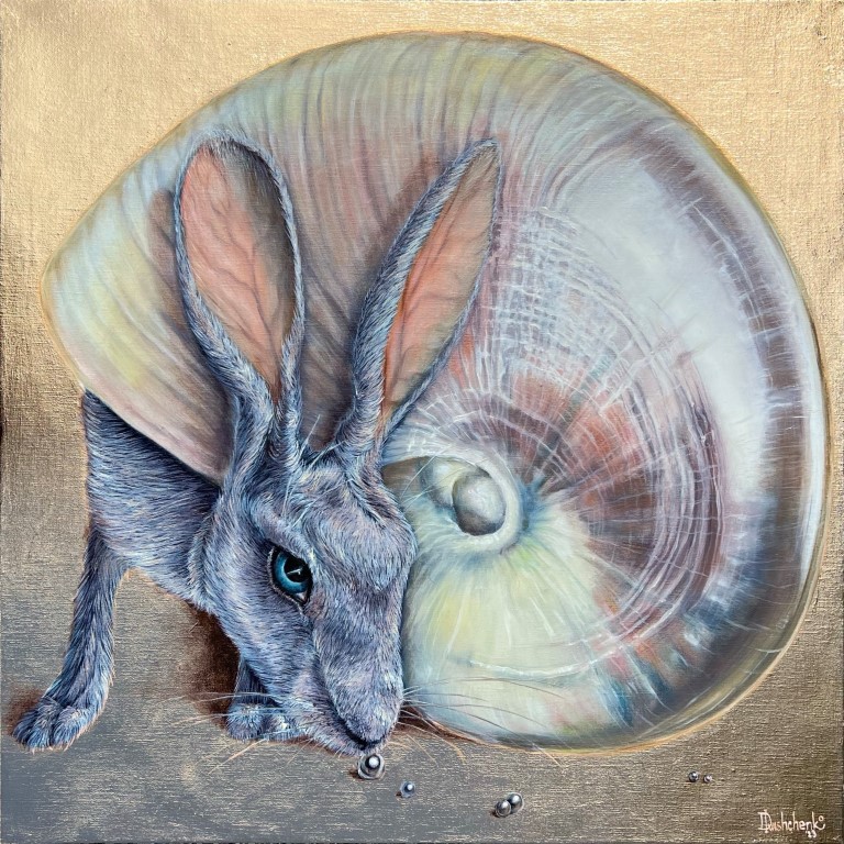 nature, animal, Water Rabbit 2023, Oil on canvas with metal leaf, painting, Daria Ivashchenko